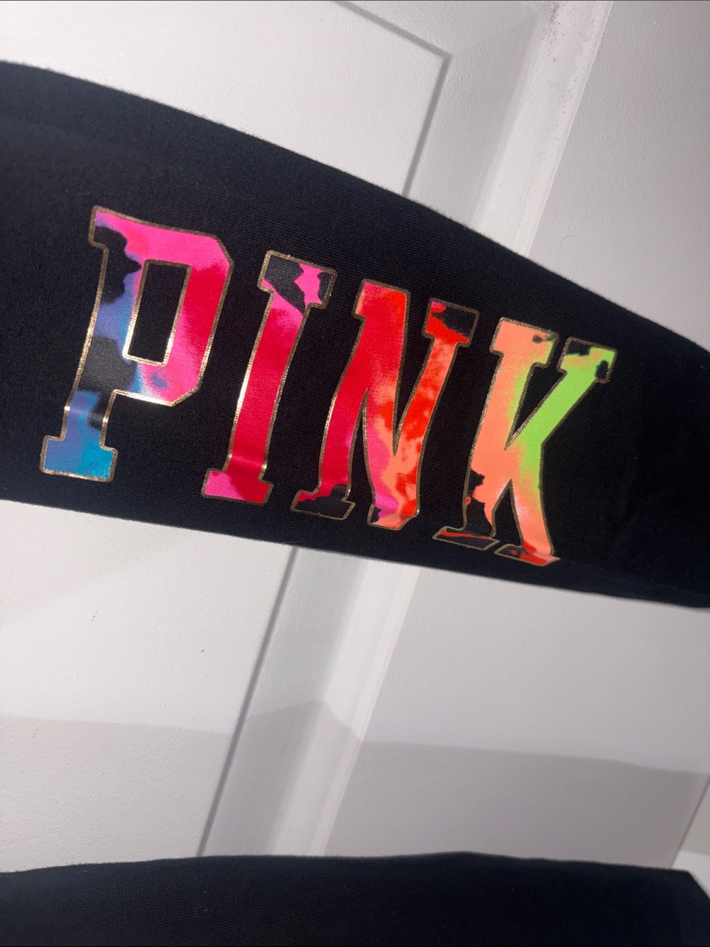 PINK Victoria's Secret Black High-Waist Leggings with Color Block Icons - Picture 2 of 4